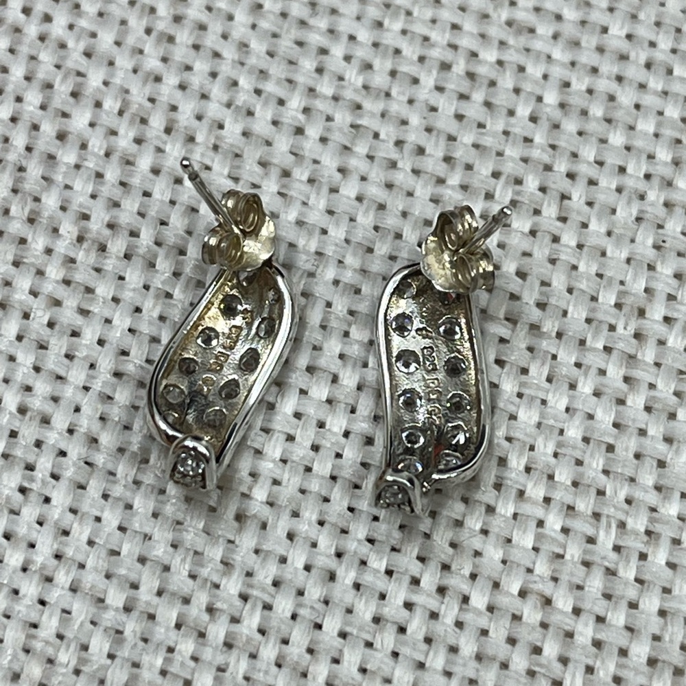 Vintage Diamonique Sterling Silver Wave Stud Earrings - Picture 11 of 17